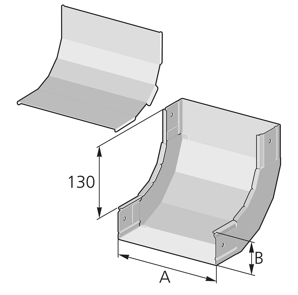 Goulotte PIK Pflitsch - Profil d'Angle 90° Couvercle avec accès par l'intérieur - Version arrondie 150x60mm acier galvanisé - PIK WDI S 150/ 60 S