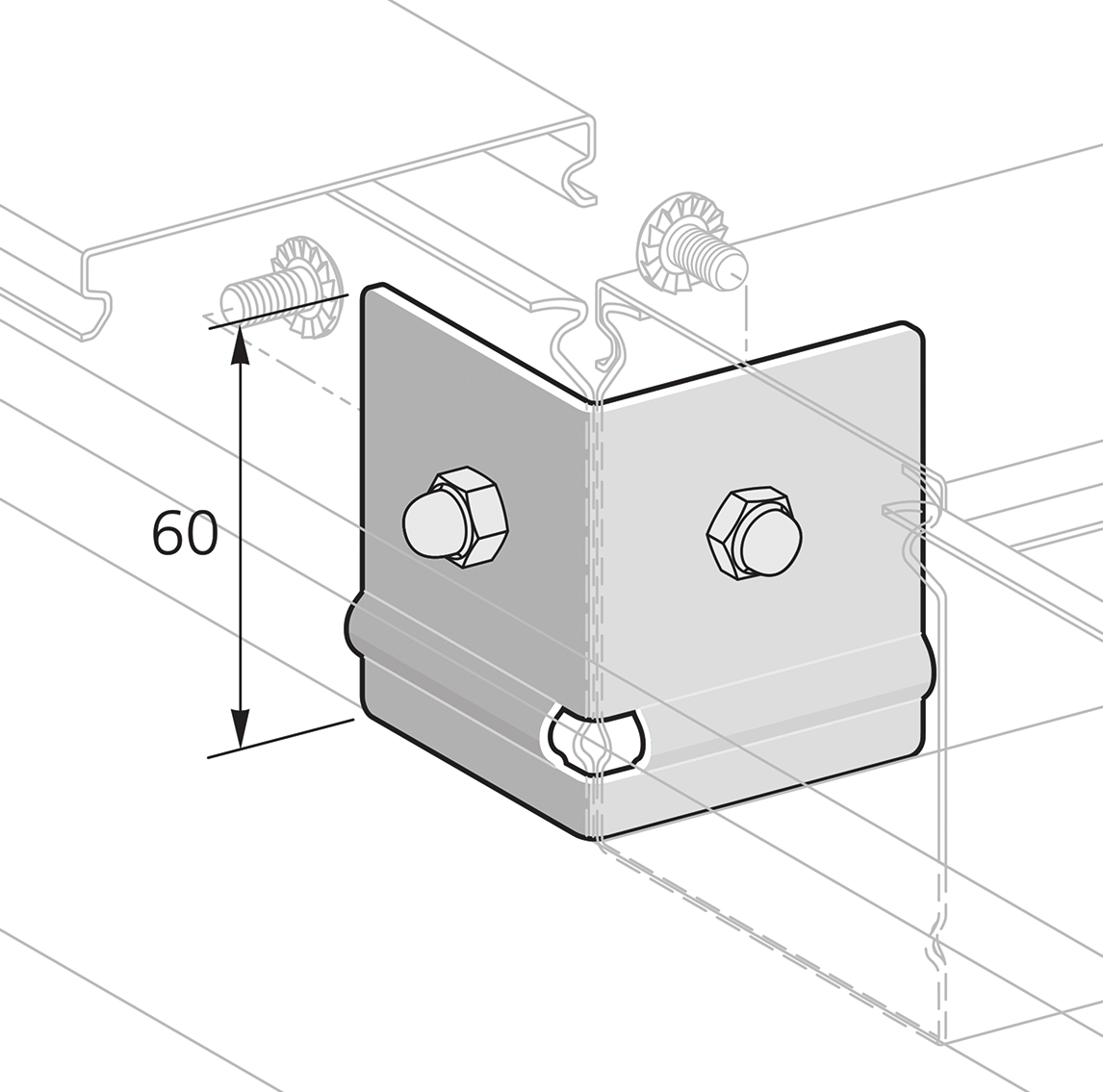 Goulotte PIK Pflitsch - Plaque de connexion 90° intérieure - AISI 304 - PIK VL 90i VA