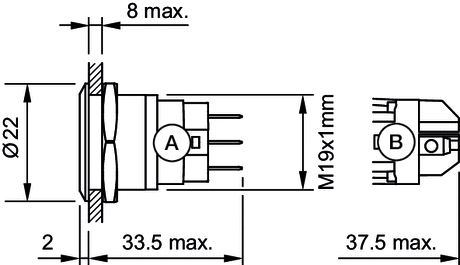 Verlichte Drukknop EAO Punt Rood/Groen - ∅ 19 mm Inox 304 240V - 82-5152.12A4