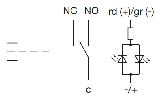 Verlichte Drukknop EAO Info symbool Rood/Groen - ∅ 22 mm Inox 304 240V - 82-6151.1AA4.B004
