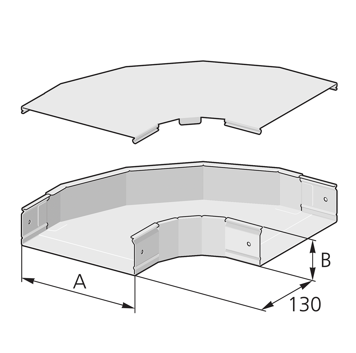 Goulotte PIK Pflitsch - Profil d'Angle 90° Couvercle avec accès par le haut - Version arrondie 150x60mm AISI 304 - PIK WDF S 150/ 60 VA